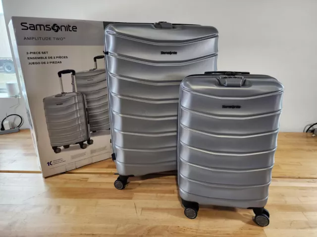 2 PIECE Samsonite Amplitude Hardside Grey Luggage Set Carryon Checked Spinner