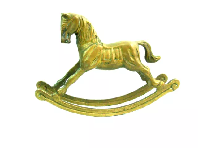 Vintage Mid Century Solid Brass Rocking Horse Figurine India Nice Patina