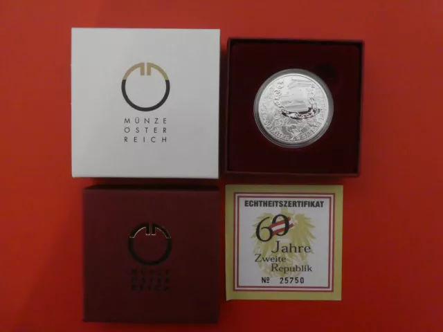 Österreich, 10 Euro, 60 Jahre 2. Republik, 2005, Silber, original, im Etui, PP