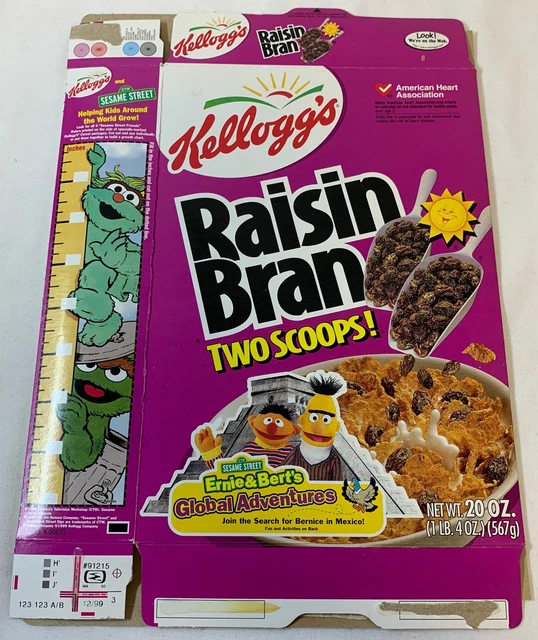 1999 KELLOGG'S RAISIN BRAN cereal box Sesame Street Ernie+Bert £8.44