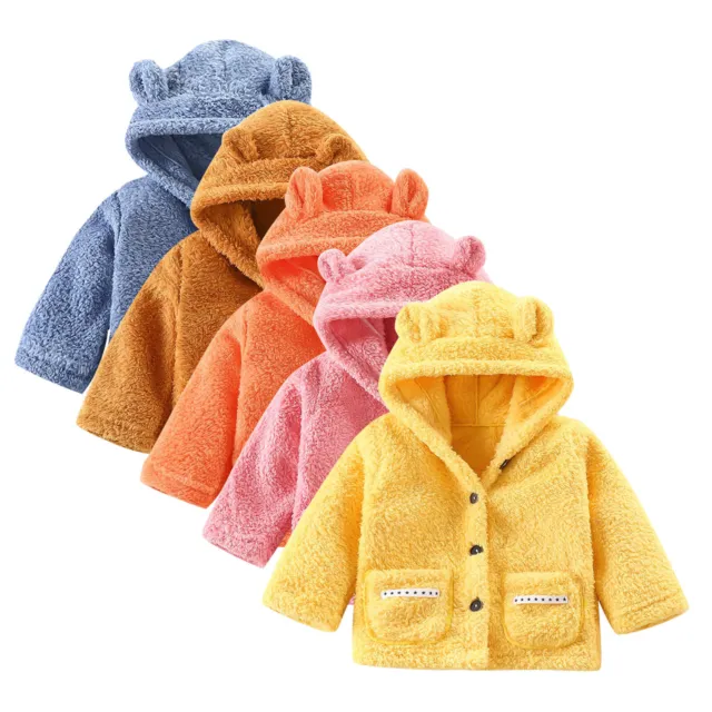 Kids Infant Baby Boys Girls Long Sleeve Fleece Hooded Jacket Winter Warm Coat