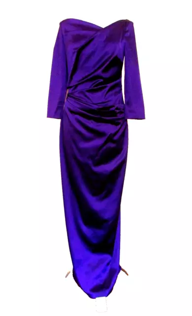 Talbot Runhof Gown Maxi Dress Size 8 38 Women Purple Ruched Satin Full Length