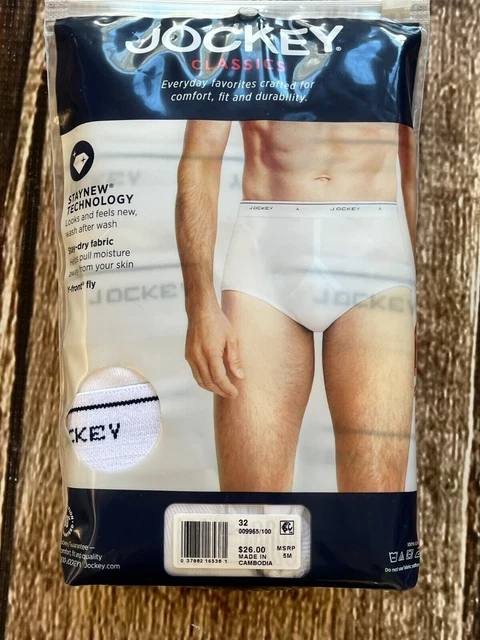 Jockey Classics Stay New Cotton Full Rise Briefs Underwear White Mens 32 New