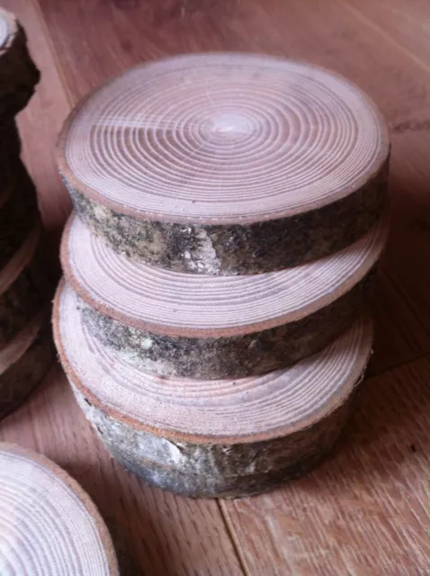 10x Log Slices Tree Real wood Sanded Ash piece Table Round Chic 8-9x2Cm