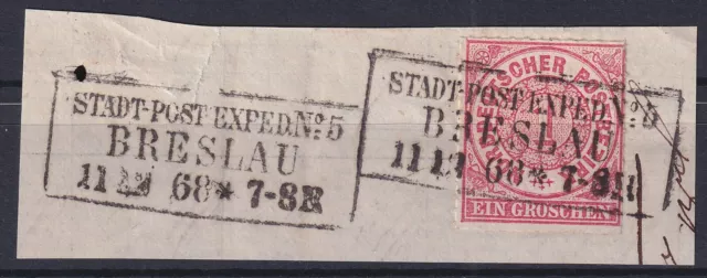 68206) BRESLAU Schlesien nachverwendeter Stempel 1868 auf Briefstück