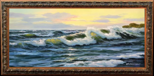 Extra large seascape "Daylight ocean surf" listed artist oil painting on canvas