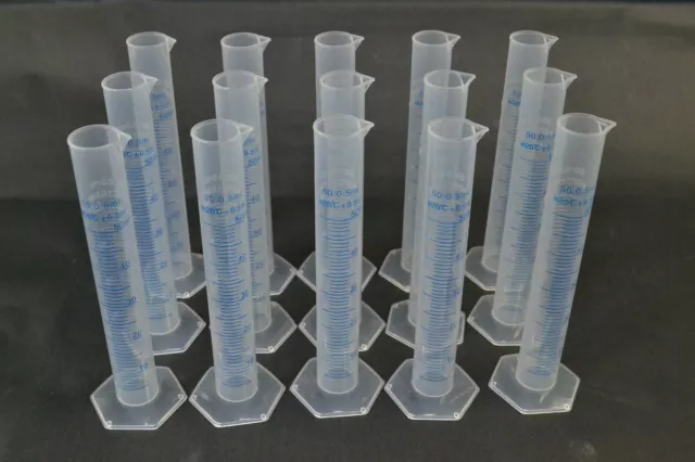 15Pcs Kalevel 50ml Plastic Measuring Cylinder Scale Pour Spout & Hexagonal Base