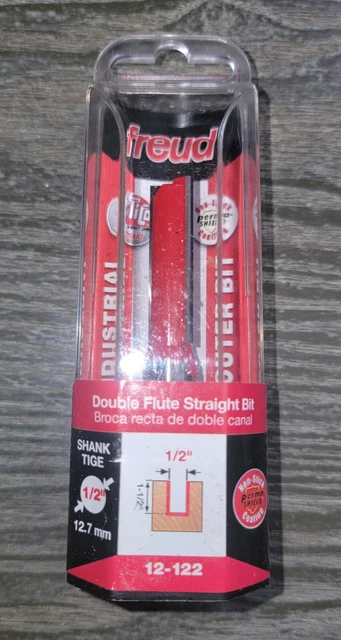 Freud Industrial Router Bit,12-122, Double Flute Straight Bit, , 1/2" shank