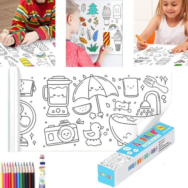 CARTA + Rotolo Bambini + Disegno + Roll Con + 12 + matite colorate