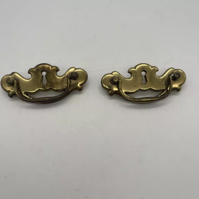 Vintage 4 1/2” Drawer/ Chest Bail Pull Handle Brass with Keyhole Cover