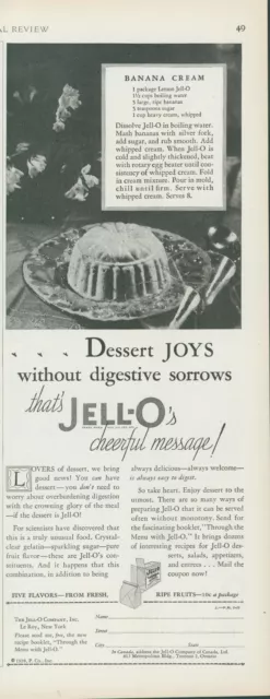 1928 Jello Banana Cream Recipe Dessert Lovers Message Vintage Print Ad PR1