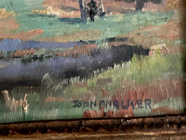 Joan ANACKER , „Berglandschaft mit Gewässer”  sign. Öl auf Hartfaserplat, o. Dat 2