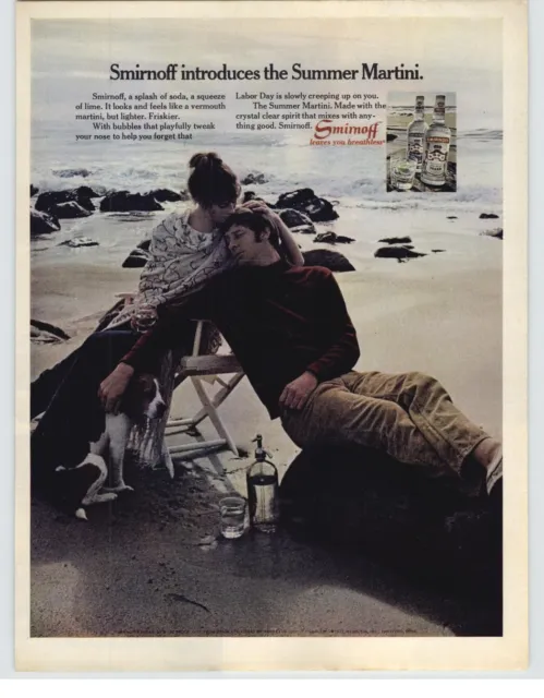 1971 Smirnoff Vodka Vintage Print Ad Couple Beagle Dog On Rocky Beach Photo