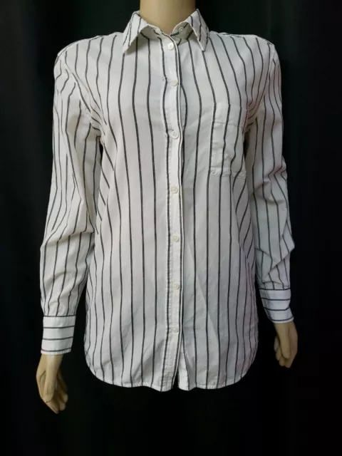 Equipment Femme Womens Striped LS Button Down Blouse White/Black Size S #C