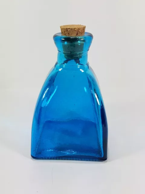 Blue / Teal Colored Glass Square Bud Vase H 4.25 in Vintage Style Apothecary Jar