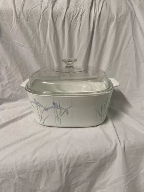 Genuine Corningware Vintage ‘Blue Iris’ 5L Casserole Dish With Pyrex Lid