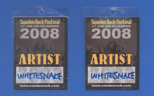 Whitesnake - Backstage Passes (2) for 2008 Sweden Rock Festival   Free Shipping