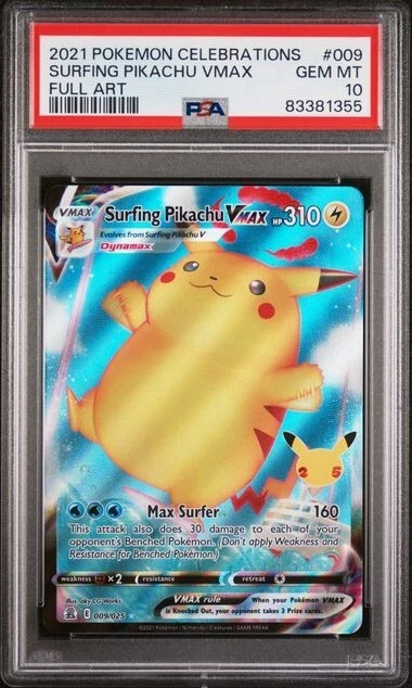 Carte Pokémon SURFING PIKACHU VMAX 009/025 – Édition Celebrations 25e Anniversaire