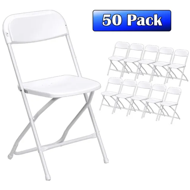 White Plastic Folding Chairs 50 Pack Indoor Outdoor Event 300lb Capacity