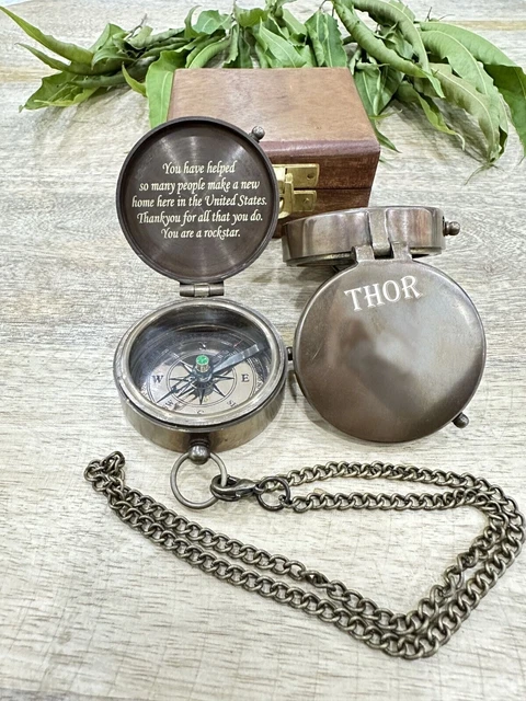 Memory Present Engraved Brass Devil Compass 2" Quote Grandson Birthday Gift Item