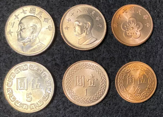 Taiwan 3 Coins Set 1/2, 1, 5 Yuan UNC World Coins