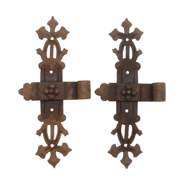 Pair of Forged Iron Gothic Ornamental Strap Hinges