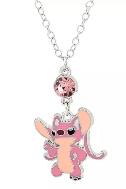 Lilo And Stitch Angel With Pink Stone Metal Pendant Necklace