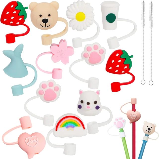 PAQUETE DE 12 Adorables Puntas de Paja de Silicona Cubierta Reutilizable Puntas de Paja para Beber Tapas Puerto