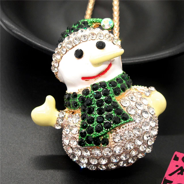 Fashion Women Rhinestone Bling Cute Snowman Crystal Pendant Chain Necklace 2