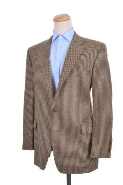 MAGEE Beige Plaid Check 100% Wool Houndstooth Blazer Sport Coat Jacket - 46 L