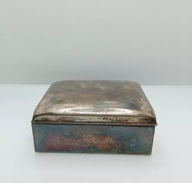 Vintage Cigarette/Trinket Box With Wood Lining EPCA Poole Silver Co #2000