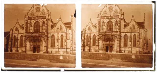 France Eglise c1920 Photo Plaque de verre Stereo Vintage V27L7n6