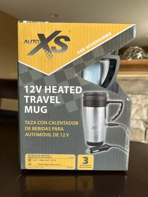 Auto XS 12V Electric Heated Travel Mug Stainless Steel Coffee Tea Cup Warmer NIB