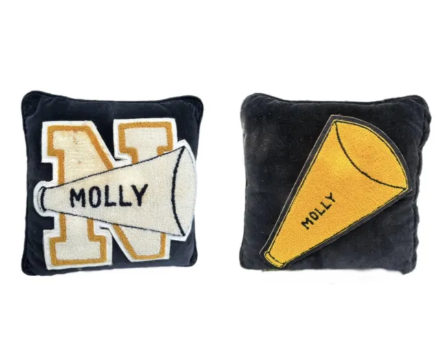 VTG  Varsity Cheerleader Letter Pillow Front Back Black Velvet  Gold Molly 60’s