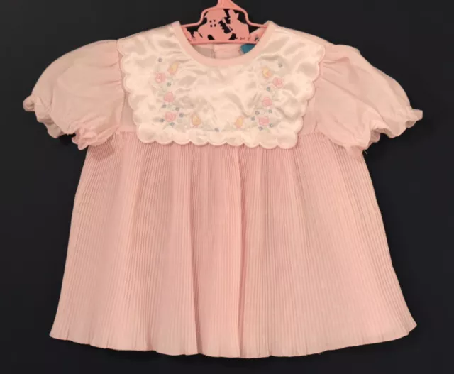 VINTAGE 1980's ~ PLEATED BABY (or Doll, Reborn) DRESS, PALE PINK Size 0 #507