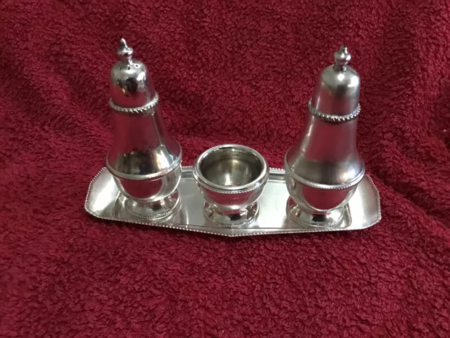 Arthur Price Condiment Set Silver Plate Salt, Pepper Mustard Pot+ Tray. C 1960’s