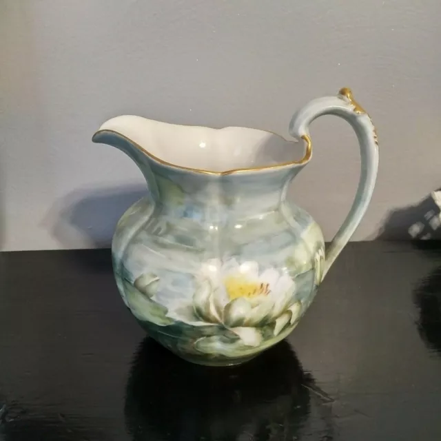 Tressmann Vogt Hand Painted Limoges France Lily Gilded Water Basin Pitcher~RARE
