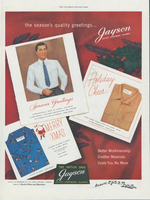 1951 Jayson Shirts Sportwear Pajamas Santa Claus Christmas Vintage Print Ad SP5