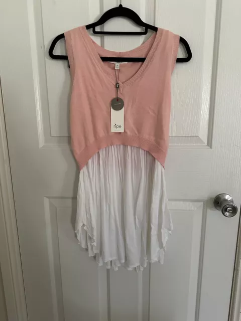 RIPE MATERNITY Pink & White Sleeveless Babydoll Knit Nursing Top Size M