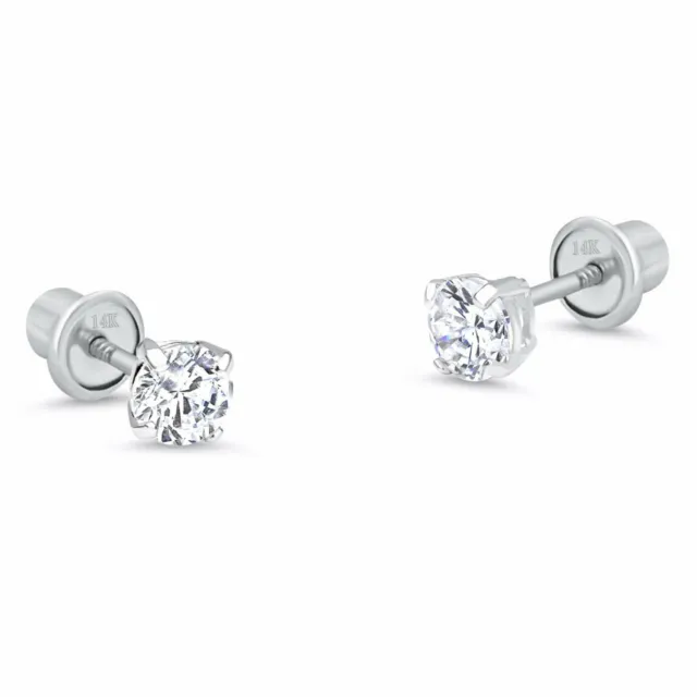 GENUINE NATURAL DIAMOND Stud Screw Back Earrings in 14k Solid White ...