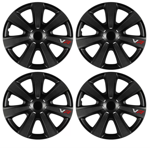 4 x 14" Alloy Look Black VR Carbon Effect Wheel Trims Hub Caps Covers Protectors