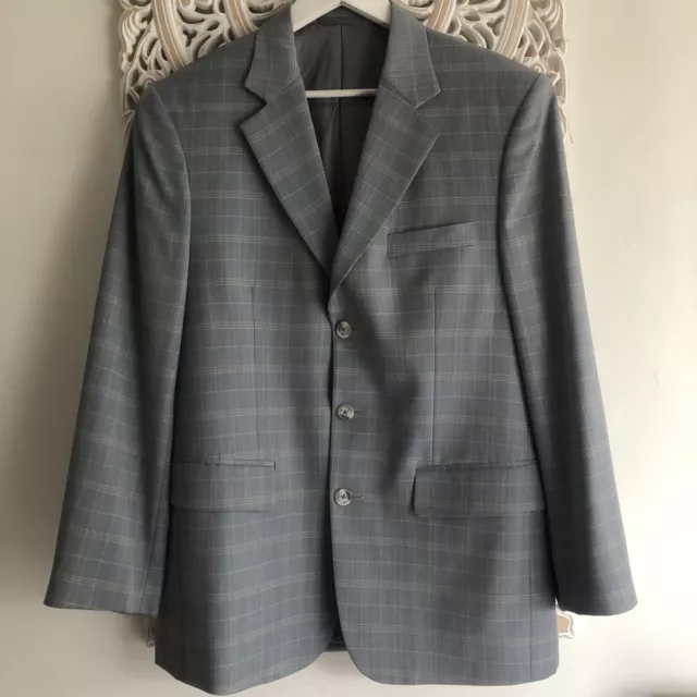 Men’s Vintage Sam’s Tailor Blazer Size 40/42 Light Blue Check Made In Hong Kong