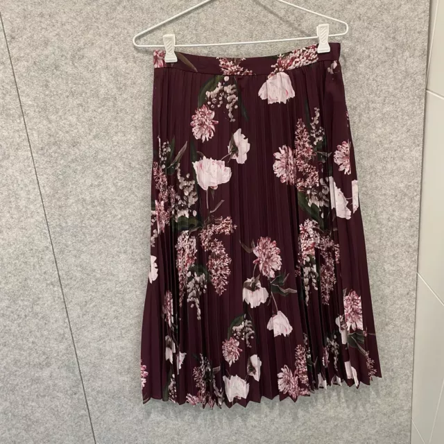 Portmans Skirt Womens Size 10 Wine Pleat Floral Midi Lined Polyester Zip 7240