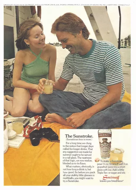 1974 Smirnoff Vodka The Sunstroke Beach Couple Heublin vintage Print AD