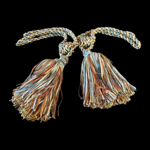 2 VTG Multicolor Tassel Braided Rope Drapery Curtain Tie Backs Estate Find 23"