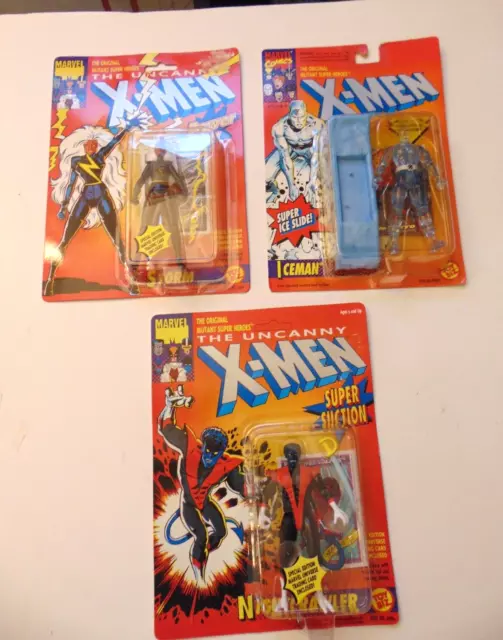 Lot Of 3 Uncanny X-Men Figures Vintage With Trading Cards Toy-Biz 1991 Moc Nrfp