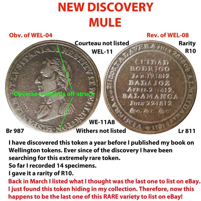 New Discovery! WEL-11 Extremely RARE MULE Colonial Canada Wellington Token   R10