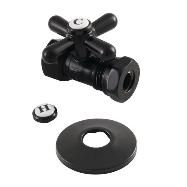Kingston Brass CC4415.XK 2-1/8"H Quarter Turn Straight Stop Valve - Black