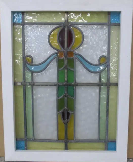 OLD ENGLISH LEADED STAINED GLASS WINDOW Abstract Floral 17.5" x 22.75"