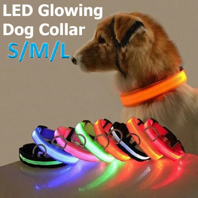 USB Rechargeable LED Dog Collar Nylon Glow Flashing Light Up Safety Pet Collars